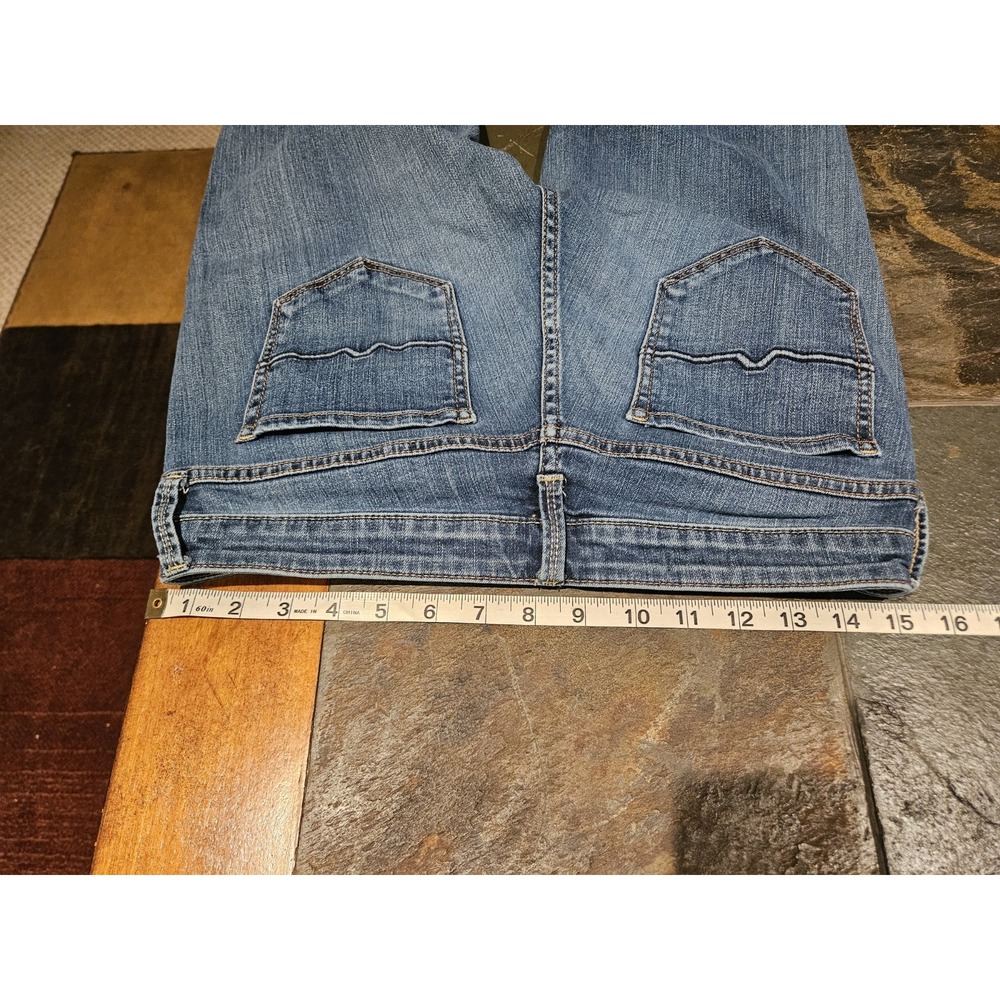 Arizona Bootcut Womens Sz 7 Long Blue Denim Cotton Stretch Raw Hem Western - Picture 12 of 12